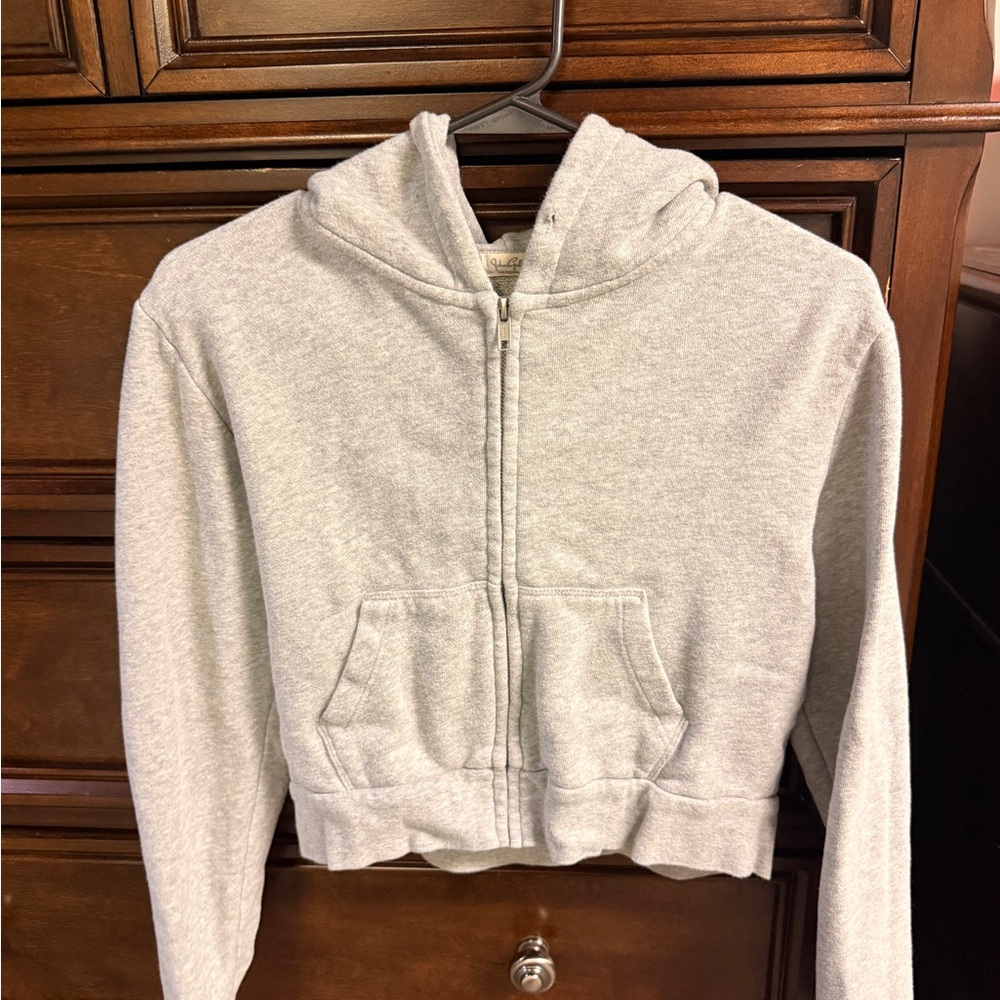 Source Unknown Light Gray Zip-Up Hooded Sweatshirt